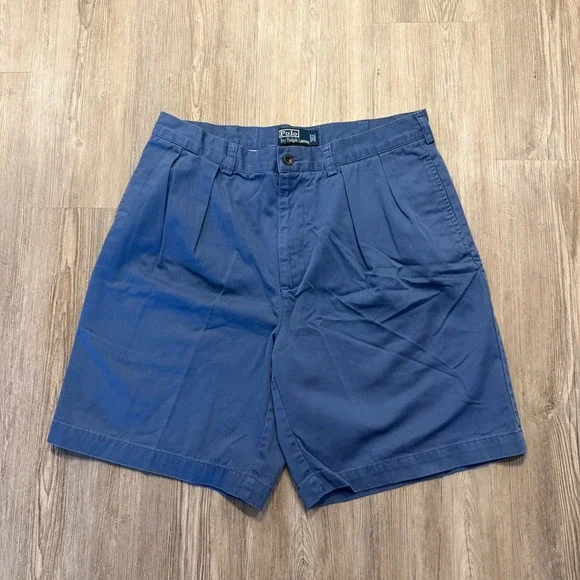 Polo Ralph Lauren Mens 34 Vintage Tyler Pleated Blue Shorts