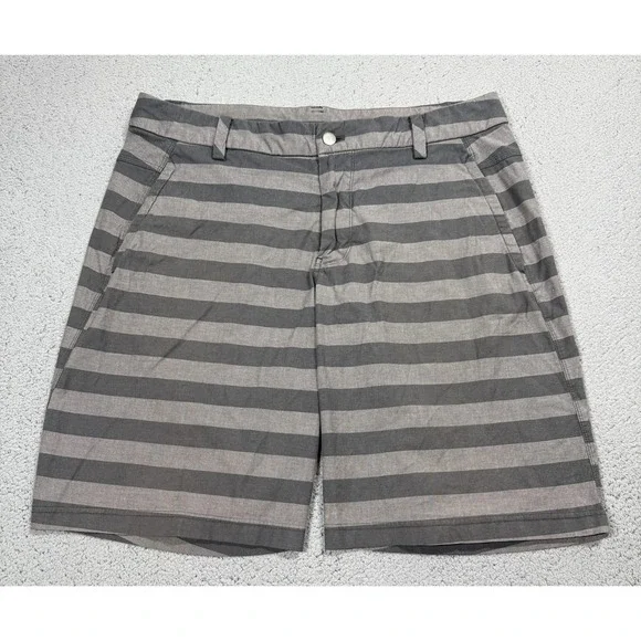 Lululemon Commission Shorts Mens 36 Gray Striped Chino Casual Pockets 10 Inseam