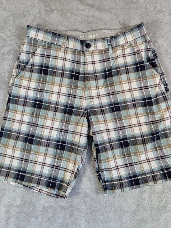 Dockers Flex Comfort Men s Plaid Chino Shorts Size 30 Preppy Collegiate Normcore
