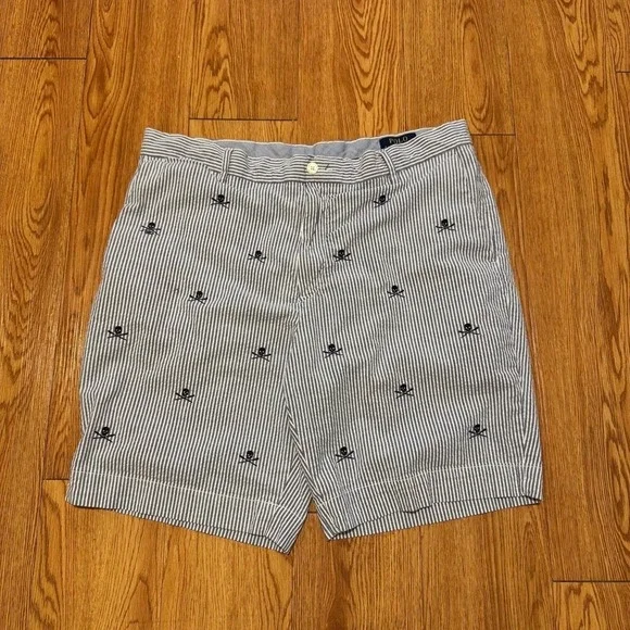 Polo Ralph Lauren Men's Shorts Seersucker Crossbones Skull Size 36