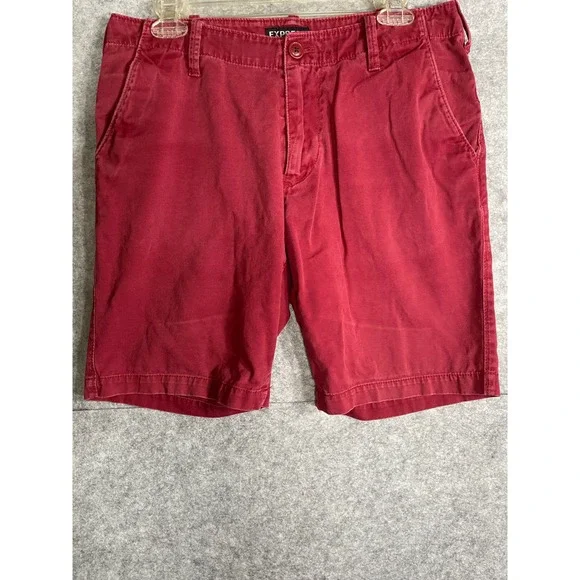 Express Mens Red Chino Shorts Size 30 Cotton Flat Front Casual Twill RN 56285