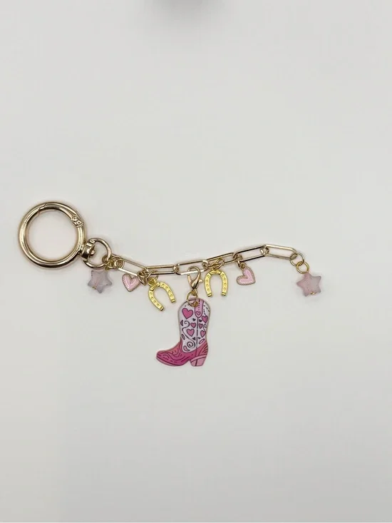 Gold-Tone Pink Cowboy Boot Charm Keychain