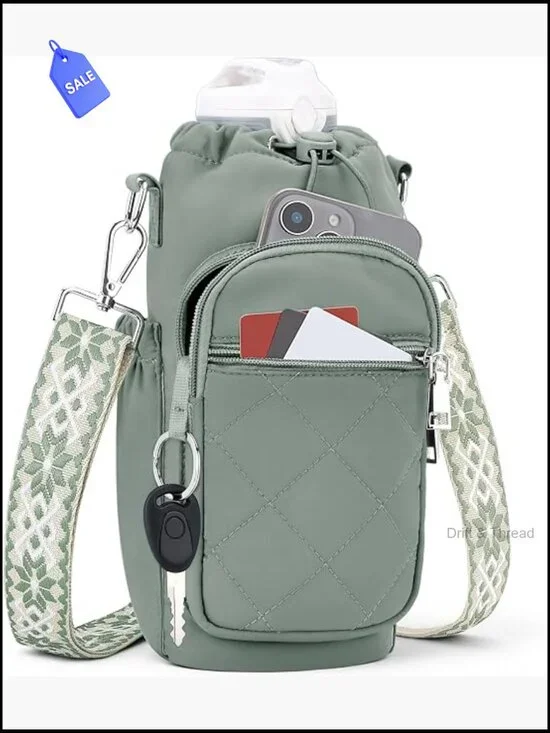 Water Bottle Carrier Bag with Strap, Crossbody Purse with Phone Pocket for