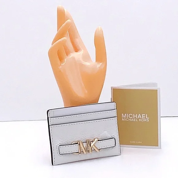 MICHAEL KORS Reed Large Pebbled Leather Card Holder Case Optic White NWT