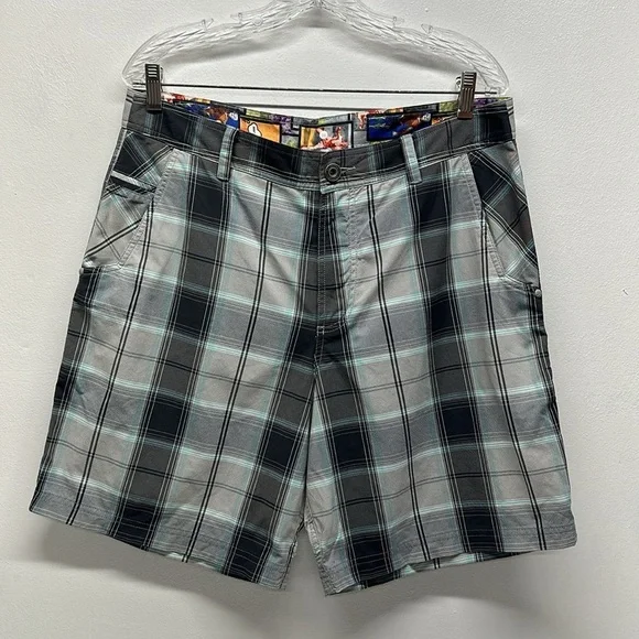 Lululemon Kahuna Shorts Pockets Belt Loops Plaid Gray Blue 8.5