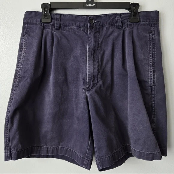 Cherokee Men’s Vintage Navy Blue Pleated Chino Shorts Dark Wash Size 34