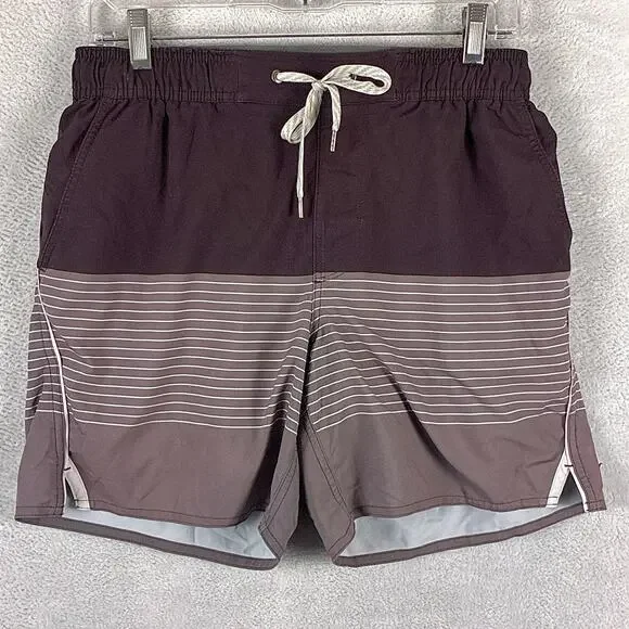 Vuori Shorts Mens S Burgundy Brown Stripe Trail Preppy Outdoors Training Workout