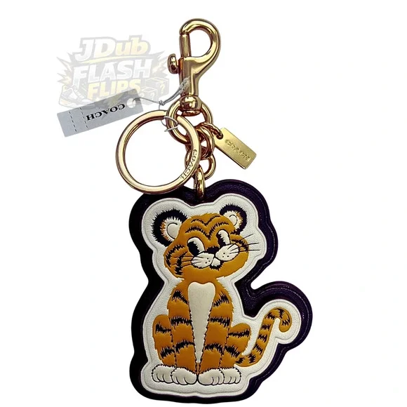 NWT COACH Lunar New Year Leather Embossed TIGER Key Chain Bag Charm Fob C7122