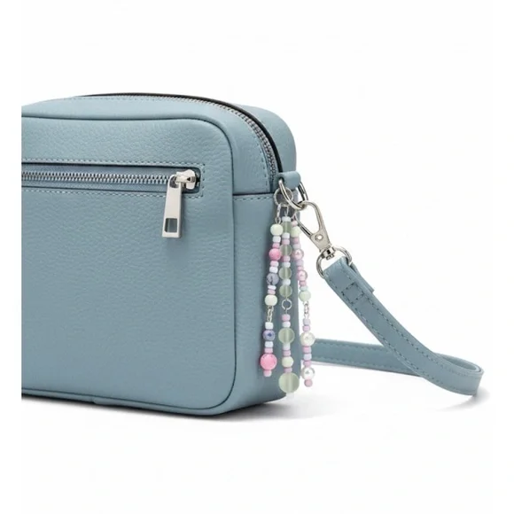 Pearlescent Pastel Soft Pink & Mint Beaded Bag Charm Keychain with Real Pearls