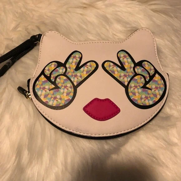 peace sign kitty cat coin purse wristlet