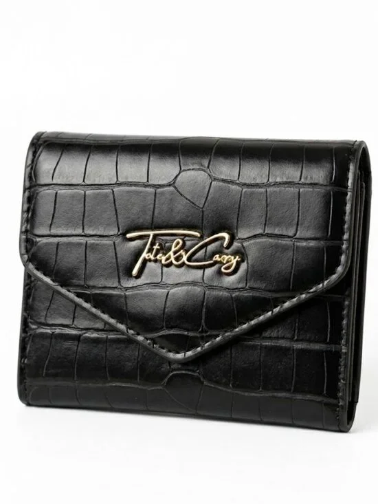 Tote & Carry Black Croc Trifold Goth Business Luxe