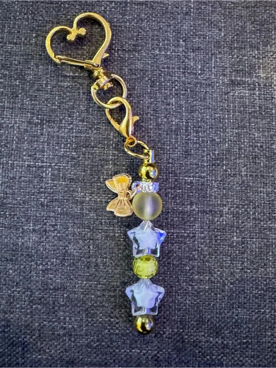 Beaded Keychain Charm with Heart Clasp