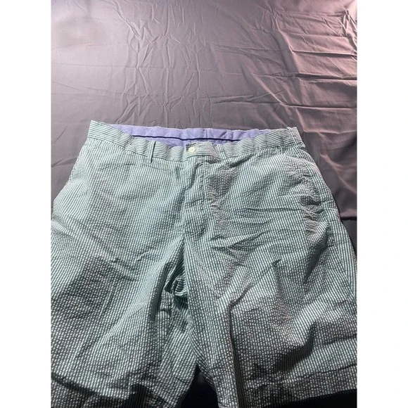 Polo Golf Ralph Lauren Seersucker Shorts Men's 38 Green White Striped Flat Front