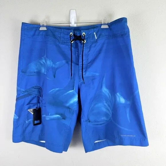Columbia PFG Offshore Fishing Board Short Blue Shark Men's 40 Inseam 11 UPF 50