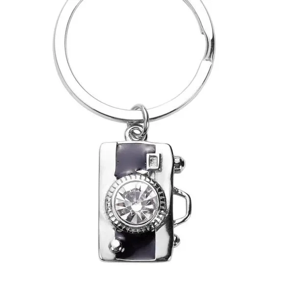 Camera Keychain White Austrian Crystal