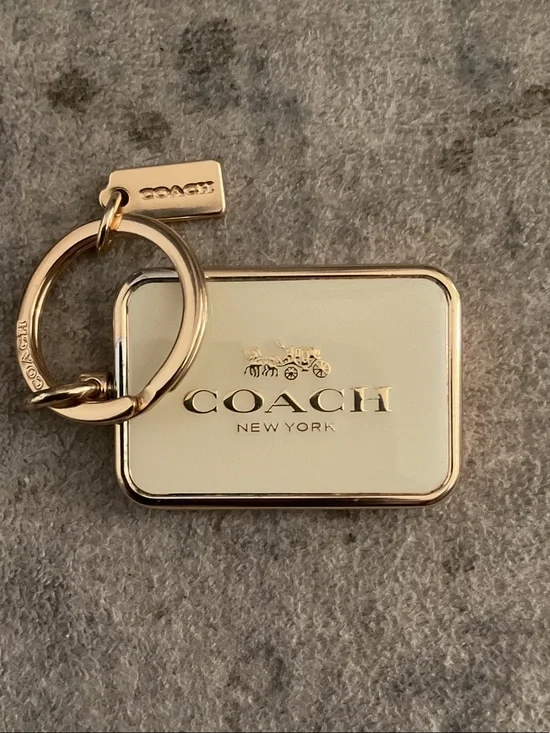 Coach Cream & Gold Logo Keyring Tag