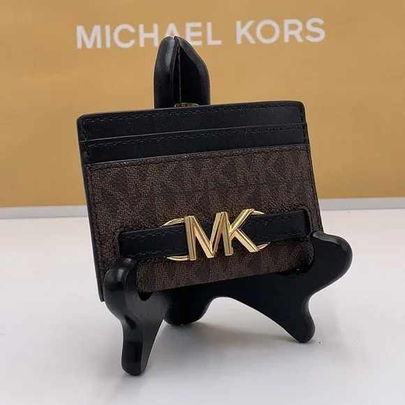 MICHAEL KORS Reed Large Card Holder Case Wallet Brown /Black MK NWT