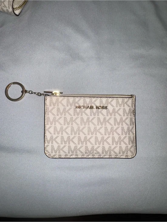 Michael Kors Beige Monogram Zip Card Case with Keyring