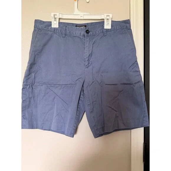 Michael Kors Shorts Mens 30 Blue Chino Stretch Flat Front Casual MK Logo Cotton
