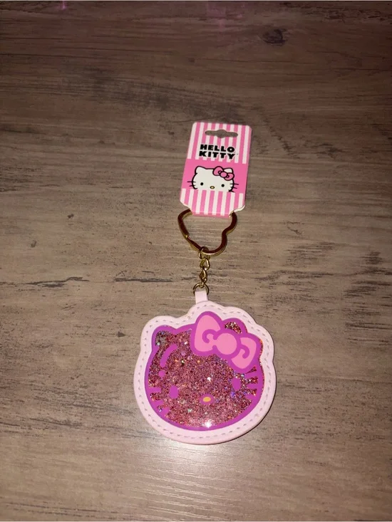 🆕💜🏝️🎉 NEW BioWorld Hello Kitty Pink Glitter Shaker Keychain Sanrio Bag Charm