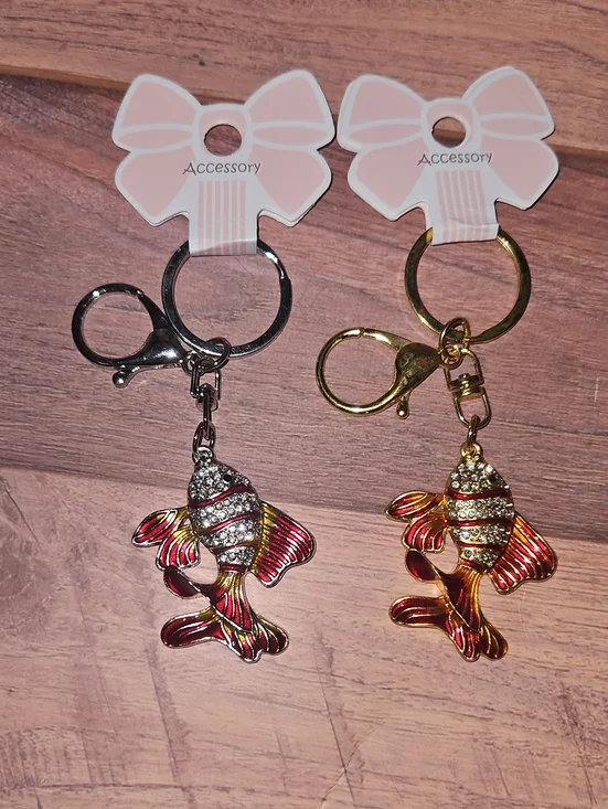 Rhinestone Red Enamel Fish Keychain Charms Nwt