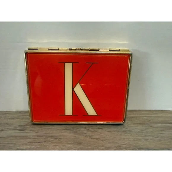Kate Spade Lenox Monogram K Business Card Holder Case Orange Gold Tone Enamel