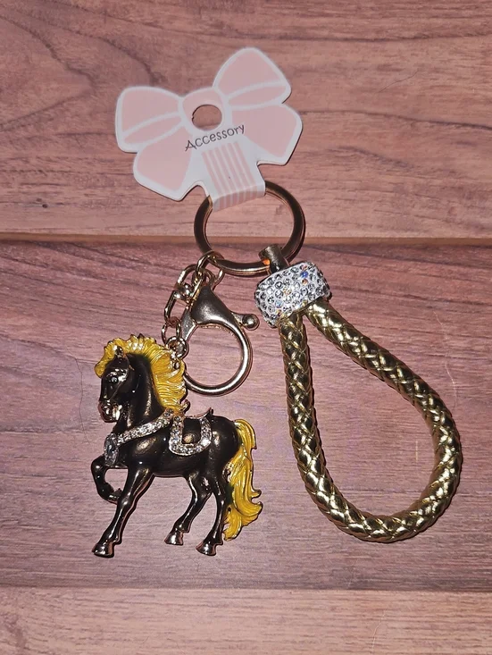 Horse Charm Keychain with Gold Braided Loop Nwt