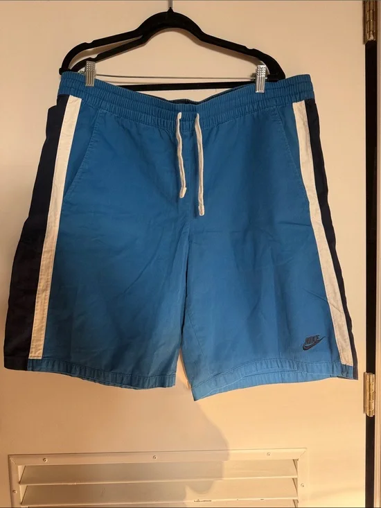 Nike Blue Shorts with Navy Panels and White Stripes