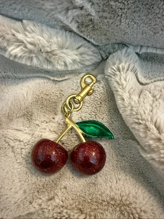 Glitter Cherry Key & Card Holder Charm in Red and Green