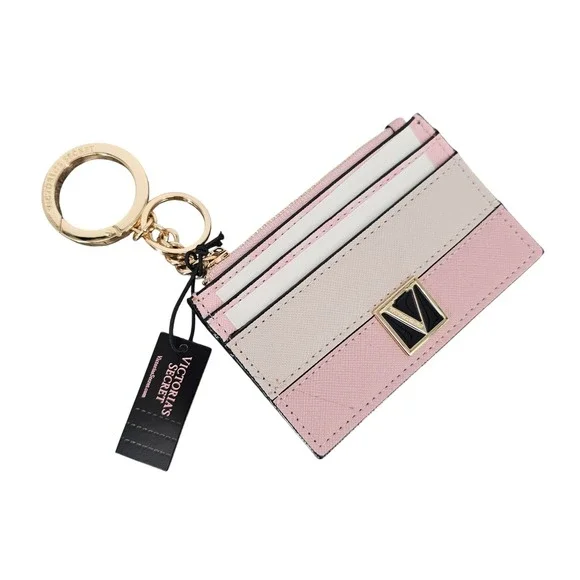 Victoria's Secret Pink Colorblock Saffiano Card Case Keychain Wallet ST 11177405