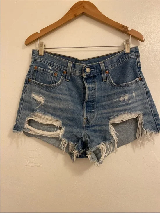 High-Rise Distressed Denim Shorts