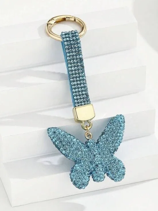 Rhinestone Butterfly Keychain / Bag Charm Purse Accessories Blue