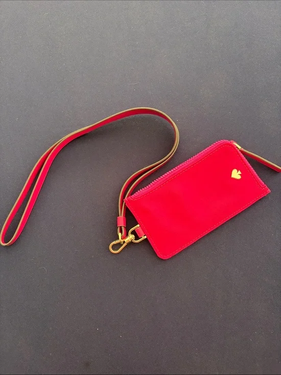 Hot pink Wristlet Card Holder with Gold Heart Accent