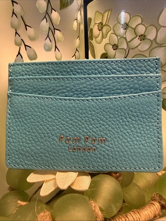 Pom Pom London Aqua Blue Leather Card Holder