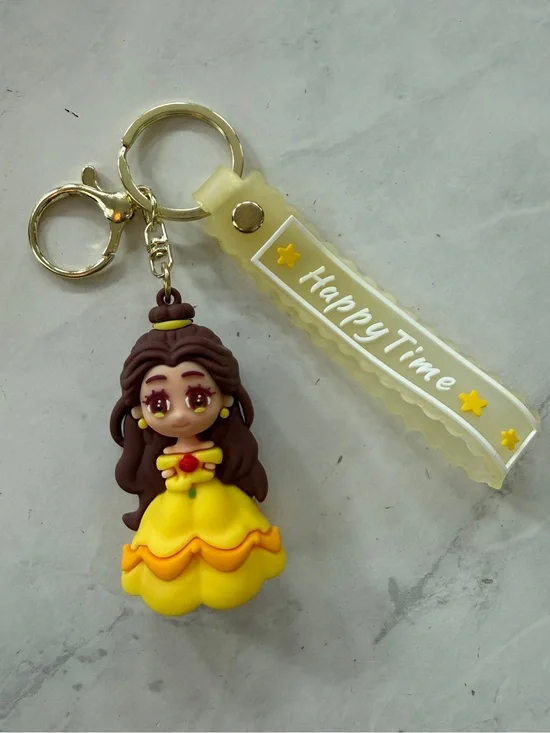 New Disney Princess Belle 3D Silicone Keychain Bag Charm Wristlet