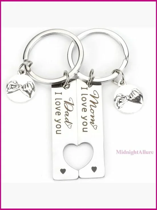 Couple Matching Keychain Set - Gift for Him or Her - Stainless Steel Dad Mom