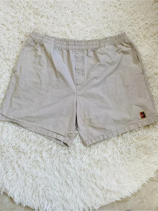 Vintage Nike Court Tennis Shorts XL Beige Gingham  Drawstring 100% Cotton Y2K