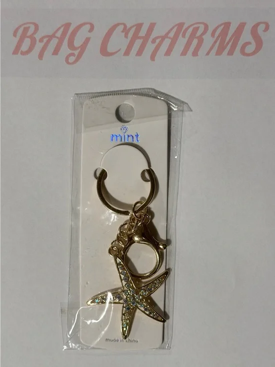 Mint Gold Starfish Keychain with Rhinestones