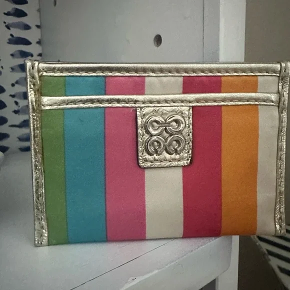 Coach LegacyY2K  Multicolor Striped Card Holder with Gold Trim