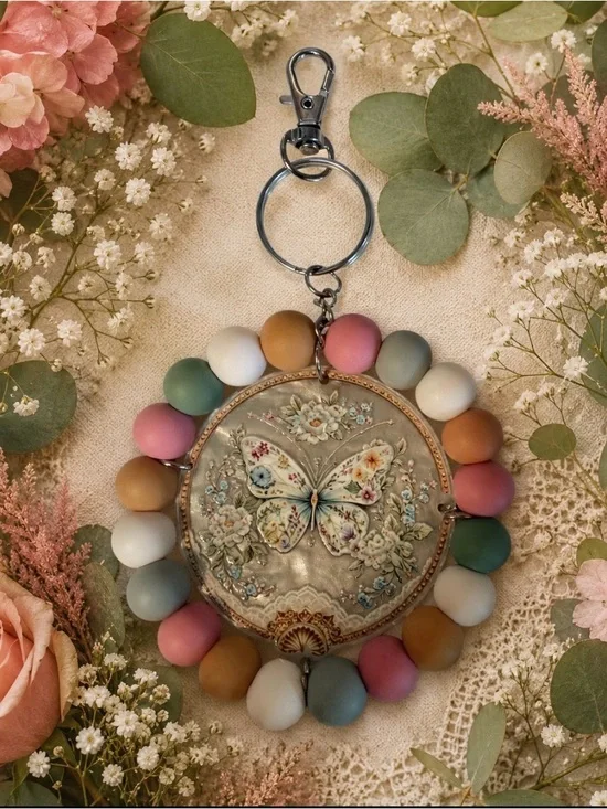 Hand Crafted Pastel Butterfly Beaded Keychain