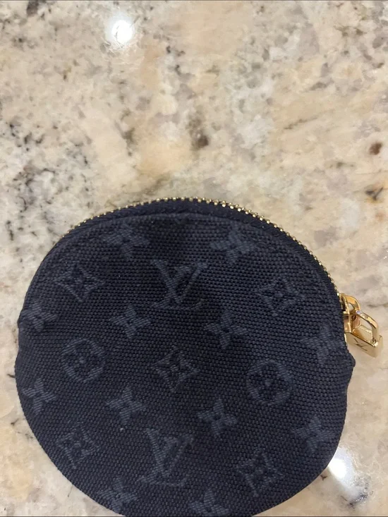 Louis Vuitton Navy Monogram Round Coin Pouch with Gold Hardware