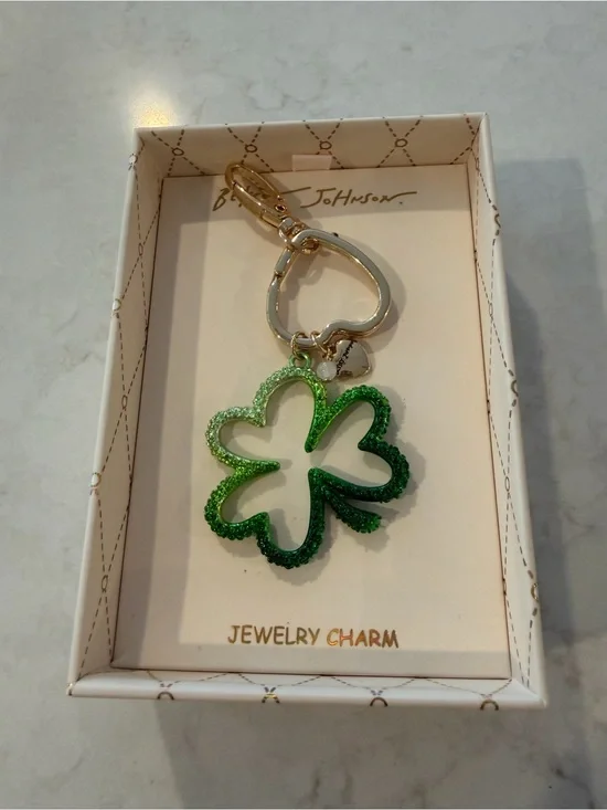 Betsey Johnson Green Four-Leaf Clover Keychain Charm