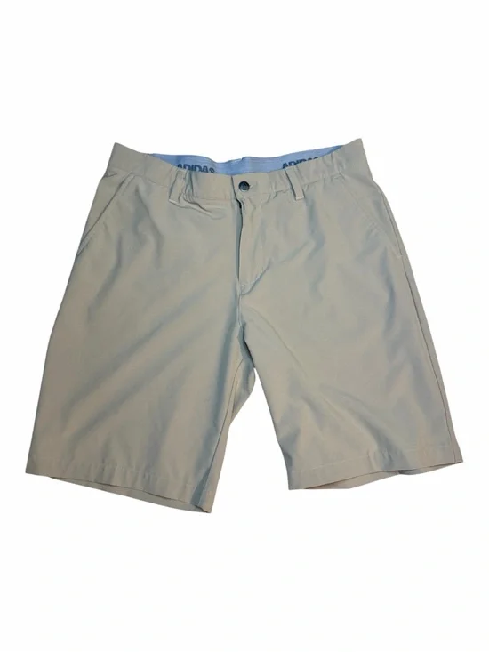 Adidas Men's Beige Chino Shorts Polyester Flat Front Button Closure Pockets Logo