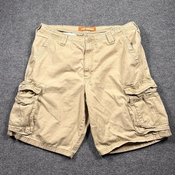 Lee Dungarees Cargo Shorts Mens 36 Tan Khaki Cotton Utility Relaxed Fit Hiking