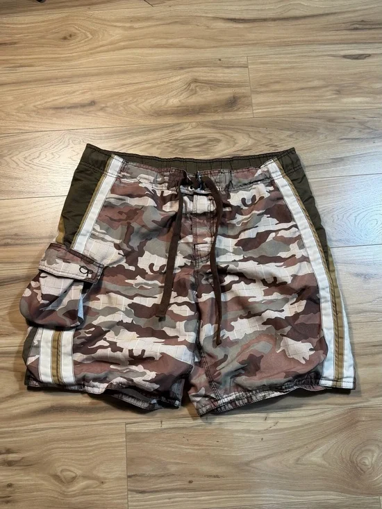 OP Men's Brown Camo Cargo Shorts with Olive Panels