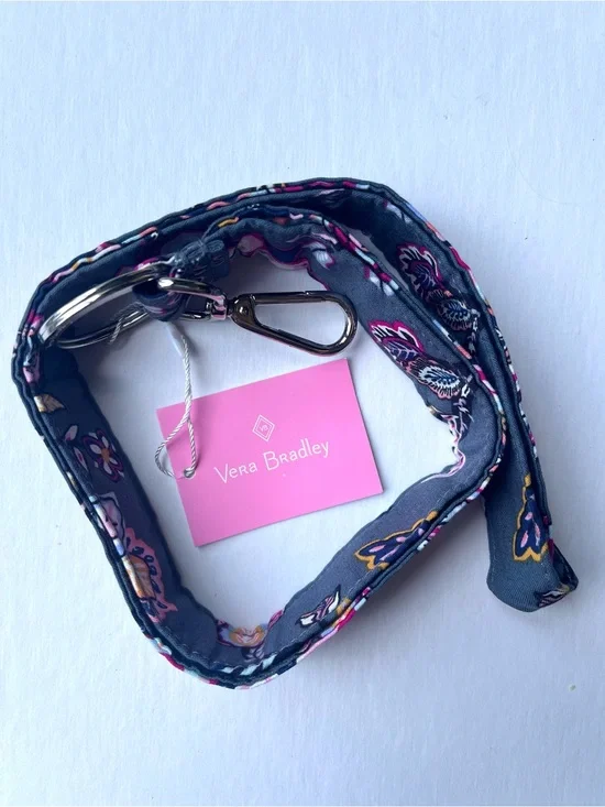 Vera Bradley Felicity Paisley Wide Lanyard Key Holder NWT Gray & Pink