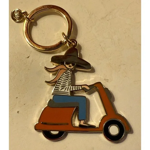 NEW Rifle Paper Co. Enamel Keychain Gold Tone Purse Charm Scooter Vespa Vroom