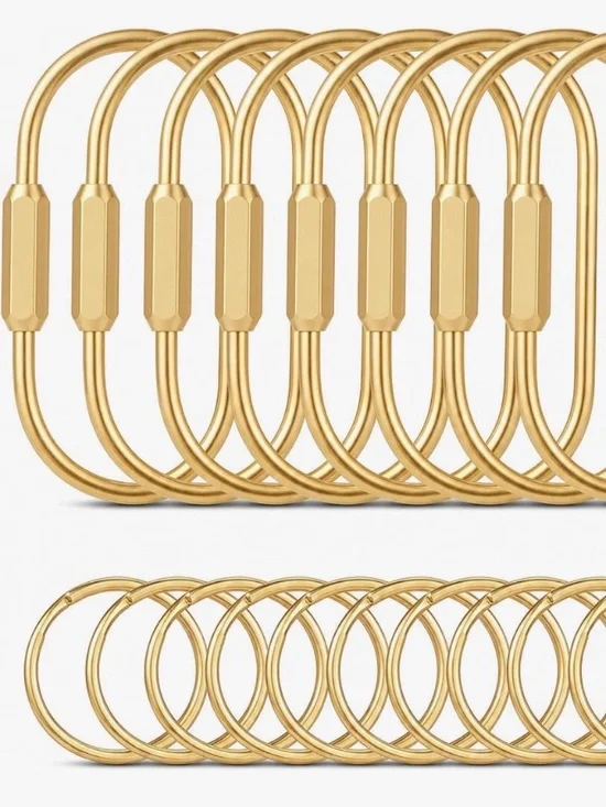 NIP Tiezzi 8-Pack Gold Brass Screw Lock Key Rings & 10 O-Rings Set