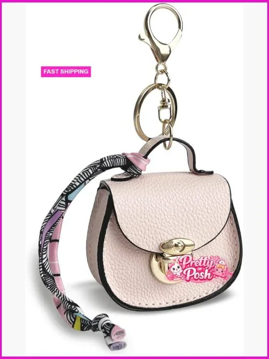 Mini Coin Purse Keychain with Kiss Lock Closure Faux Leather