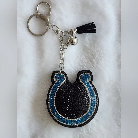 Indianapolis Colts Black and Blue Logo Rhinestone Keychain Bag Charm